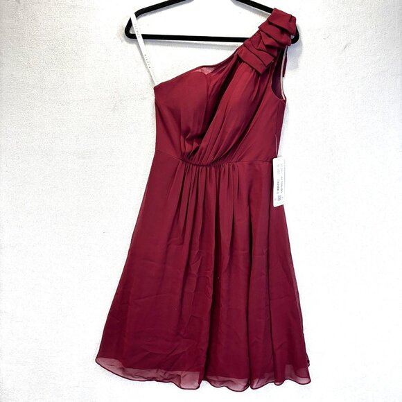 NWT Azazie Sabrina Dress Womens 2 Cabernet Chiffon One Shoulder Ruched Cocktail